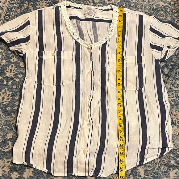 Armani Jeans Vintage Striped Button-Up Pockets Lace Trim Blouse - Picture 8 of 8